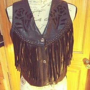 Leather biker vest